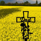 DINOMAN Personalized Memorial Plaques for Outdoors Rose Cross Grave Marker Metal Garden Stakes Mom Dad Memorial Gifts Sympathy Gifts for Loss of Loved One (Rose) - Image 2
