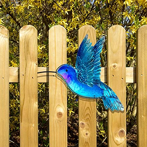 John's Studio Metal Hummingbird Wall Decor Bathroom Glass Art Iron Sculpture Outdoor Hanging Decoration for Home Bedroom Garden Patio Porch or Fence - Blue - Image 6