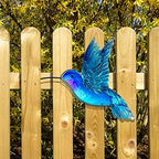 John's Studio Metal Hummingbird Wall Decor Bathroom Glass Art Iron Sculpture Outdoor Hanging Decoration for Home Bedroom Garden Patio Porch or Fence - Blue - Image 6