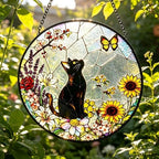 Larger 12-in Black Cat Suncatcher Stained Glass Window Hanging Sun Catcher by Unknown