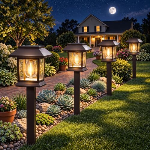 Benany Solar Outdoor Lights, 12 Pack Solar Pathway Lights Waterproof, Landscape Lighting for Path Walkway Lawn Garden Yard Outside Décor, Brown by Benany