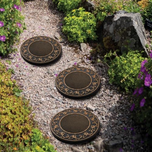 HF by LT Deluxe Rubber Stepping Stone, Scroll Pin Dot Design, Heavy Duty 13" All-Weather Garden Tile, Black with Brushed Brass Finish, Set of 3 - Image 5