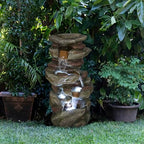 Alpine Corporation 31" Tall Outdoor 4-Tier Rock Floor Fountain, Cascading Waterfall with Cool White LED Lights, Gray - Image 2
