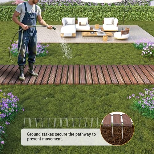 12FT Wooden Garden Pathway Walkway Outdoor Roll Out Decorative Garden Non-Slip Patio Path Decorative Boardwalk Outdoor Road Floor for Backyard Beach Wedding Party (Carbonized, Straight) - Image 2