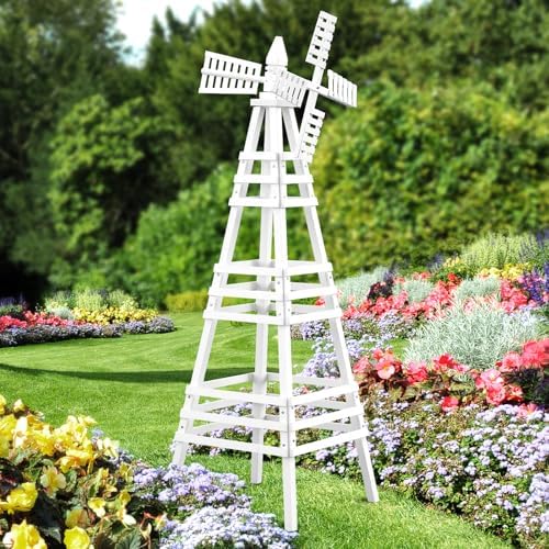 Wooden Windmill, Weather-Proof Wind Spinner, Outdoor Wind Mill for Garden Lawn Patio Decoration (White, Large) - Image 2