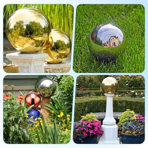 M METERXITY 1-Pack Garden Gazing Globes Ball 10 Inch 201 Stainless Steel Hollow Mirror Reflective Floating Ball for Garden/Pond/Home/Yard Outdoor Decoration [Ruby Blue] - Image 6