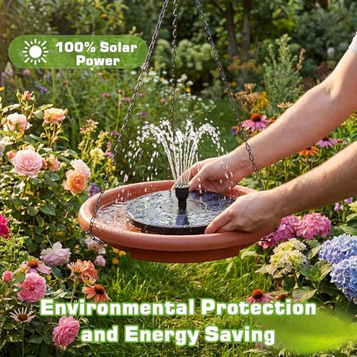 AISITIN 15" Hanging Bird Bath with Solar Fountain & 3‑Tier Step Design - Image 4