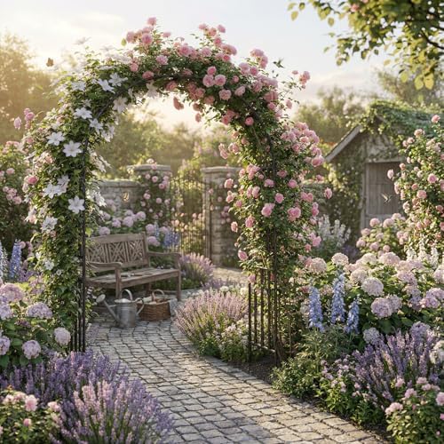 Garden Arbor - 7.9x3.9ft PE+Metal Garden Arch Trellis for Climbing Plants, Wide Sturdy Garden Arch, Ideal for Vines, Weddings, Halloween, Christmas & Outdoor Decor (Black) - Image 2
