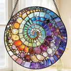 Rainbow Shell Spiral Suncatcher,Coastal Beach Stained Glass Window Hanging,8 Inch Indoor Outdoor Garden Sun Catchers,Sea Art Suncatchers for Windows Hanging,Christmas Birthday Gifts for Mom Grandma by Tufeu