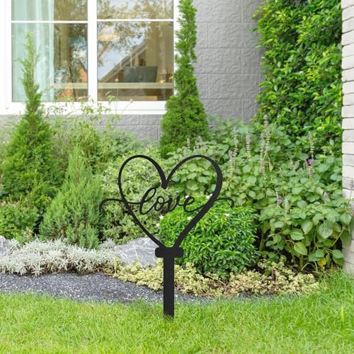 Love Heart Metal Garden Stake Decorative, Heart Shape with Script Design Silhouette Statues for Yard Art, Outside, Patio, Outdoor Decor, Garden Decorations, Lawn Ornaments - 14" Black - Image 5