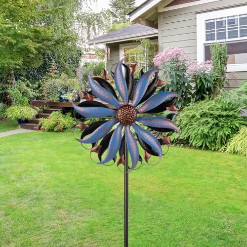 VEWOGARDEN Wind Spinners Outdoor, Metal Kinetic Wind Spinner with Flower Design for Yard Garden Lawn Decorations, Dark Blue - Image 6