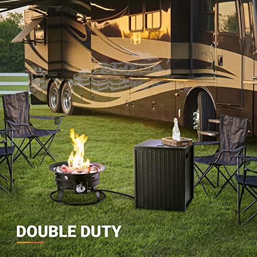 Propane Metal Tank Cover Table for Gas Fire Pits, Hides Any Standard 20lb Propane Tanks, 16-inch Hideaway Table with Side Handles, Black - Image 6