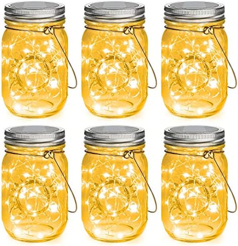 Mlambert Mason Jar Solar Lights -30 LED, 6 Pack Hanging Lantern, Warm White by Mlambert