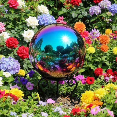 30cm/12 inch Garden Sphere Mirror Gazing Ball,Rainbow Stainless Steel Polished Reflective Smooth Hollow Globe Ball,Durable Colorful and Shiny Decorations Addition to Garden Patio Yard Home - Image 5
