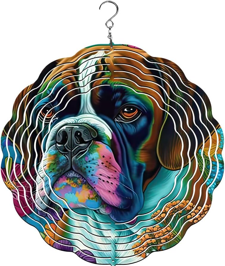 Traci's Fun Creations Wind Spinner, Boxer Dog Theme, Aluminum, Double-Sided, 10 Inch, Yard or Garden Décor (Colorful) by Unknown