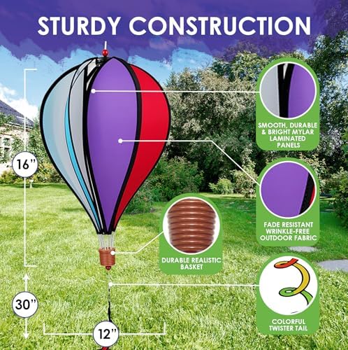 Hot Air Balloon Hanging Garden Spinner 16" - Vibrant Rainbow Design, Weather-Resistant Outdoor Decor, Durable & Lightweight for Patios, Yards, and Gardens - Eye-Catching Wind Spinner - Image 3