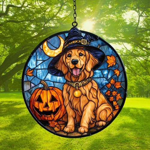 Golden Dog Halloween Pumpkin Acrylic Suncatcher - Image 3