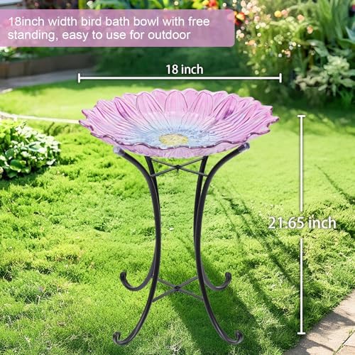 MUMTOP Outdoor Glass Bird Bath with Metal Stand for Yard Garden Decor, Pink - Image 7