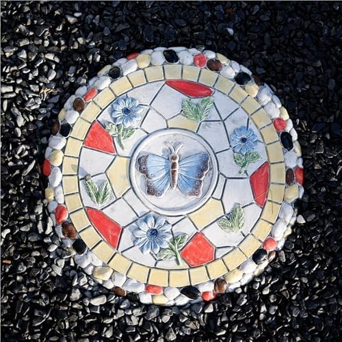 Colorful Garden Stepping Stones for The Lawn, Decorative Stepping Stones with Animal and Plant, Funny Dragonfly Garden Decor, Round Butterfly Garden Stones(B) by Unknown