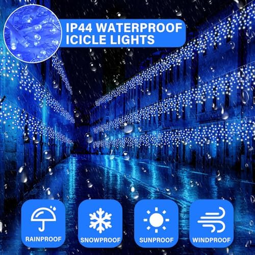 Retisee 65ft Blue White Solar Icicle Christmas Light for Outdoor Decoration - Image 3