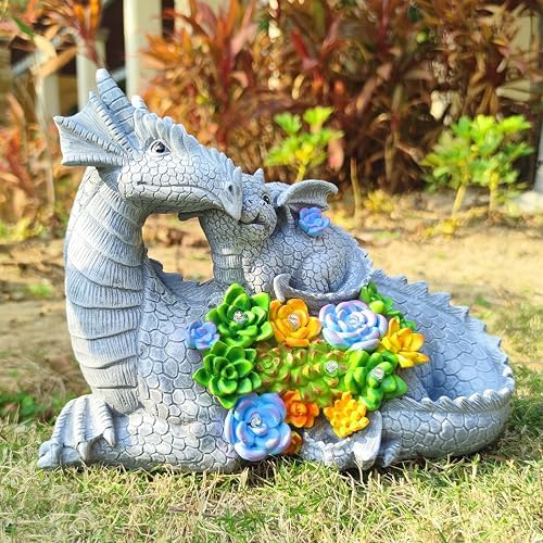 Solar Dragon Garden Statues Outdoor Decor, Resin Dragon Figurine with Succulent and 6 LED Lights Lawn Patio Balcony Art Decoration,Housewarming Birthday Gifts for Grandma Mom Women - Image 6