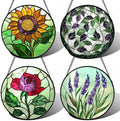 Stained Glass Window Hanging 4 Pcs Set Red Roses Yellow Sunflowers 6.3" - Flower Suncatcher Door Garden Sun Catcher Decor Birthday Mother's Day for Mom Woman Nana Girl by amderven