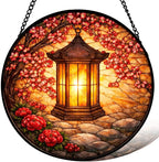 Stained Glass Window Hanging，Japanese Style Lantern 11.8in Sun Catchers Indoor Window, Home Decor Inside and Outside the Cottage, Gifts for Women by Unknown
