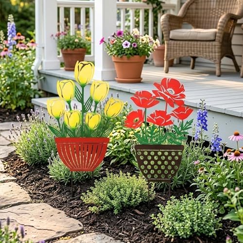 2-Way Metal Poppy and Tulip Garden Stake and Wall Plaque, Multicolor - Image 7