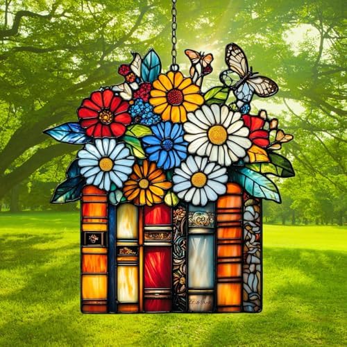 Floral Stack of Books Acrylic Suncatcher - Image 3