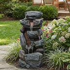 Bumilgar Water Features Outdoor Patio 6-Tier Cascading Rock Water Fountain 31.5''Water Fall Fountain Outside Resin Fountain with Light Mossy Rock Floor Garden Fountain Indoor for Relaxation Home Decor - Image 6
