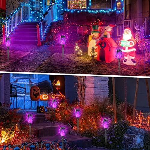 EOYIZW 8 Pack Purple Solar Torch Lights Outdoor, Halloween Decoration - Image 6