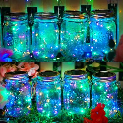 SunKite Solar Mason Jar Lights, 12 Pack 30 LED Waterproof Fairy Firefly Jar Lids String Lights with Hangers(NO Jars), Patio Yard Garden Wedding Decoration - Multicolored1 - Image 4