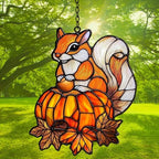 Squirrel and Pumpkin Autumn Acrylic Suncatcher - Image 3