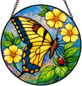9.84 Inch Stained Glass Window Hanging Suncatcher Butterfly and Yellow Flower Colorful Glass Panel Sun Catcher for Window Bright Nature Window Hanging Decor for Home Housewarming Gift by Unknown