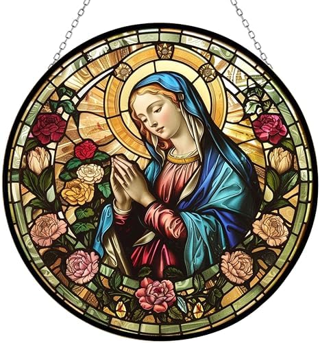 Virgin Mary Stained Glass Suncatcher Stained Glass Window Hanging Home Decor Garden Halloween Christmas Party Wedding Housewarming Gifts by 365CUSGIFTS