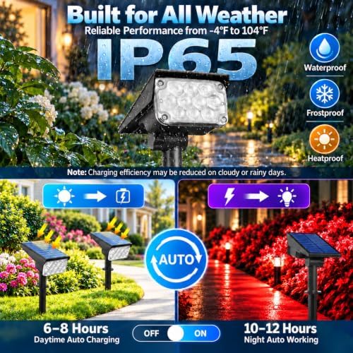 T-SUNUS Red Solar Lights for Outside 4 Pack IP65 Waterproof Dusk-to-Dawn - Image 2