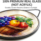 Stained Glass Window Hanging - 11.8" Fruit Basket with Grapes and Apples Suncatcher Glass Panel, Home Decorative Hanging Ornament for Kitchen or Garden, Ideal Gift for Mother, Wife or Women - Image 2
