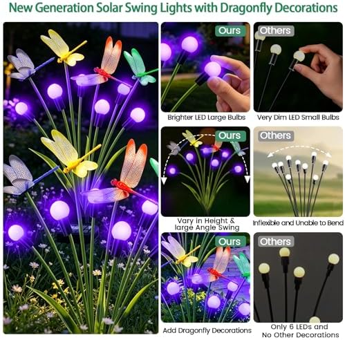 4 Pack Dragonfly Solar Garden Lights Outdoor, 24 LEDs Solar Firefly Lights - Image 3