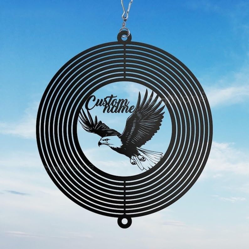 Personalized Eagle Metal Wind Spinner, Custom Bird Hanging Yard Art, Patriotic Outdoor Decor (Eagle Garden Wind Spinner) - Image 3
