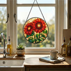 Stained Glass Window Hanging-11.8" Sunflower Suncatcher Glass Panel,Vibrant Red and Gold Floral Window Art,Home Decorative Hanging Ornament for Kitchen or Garden,Ideal Gift for Mother,Wife or Women - Image 4