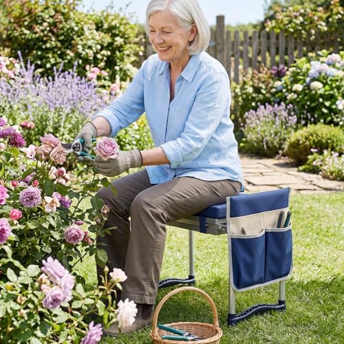 IRONMAX Garden Kneeler and Seat with 14" L×11" W EVA Kneeling Pad, Blue - Image 2