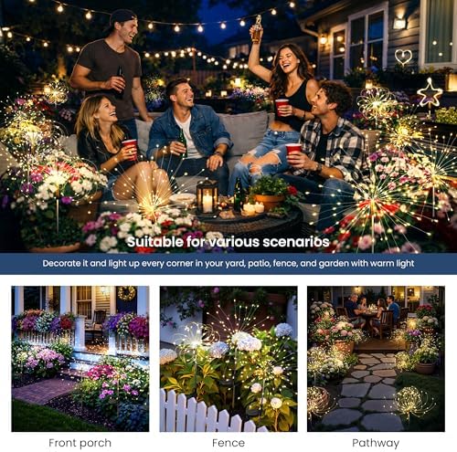 4Pack Solar Lights Outdoor, 120LED Firework Lights - Image 2