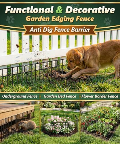 HIHADUUM 20Ft(L) X 13Inch(H) Animal Barrier Fence - 14 Pack Garden Fence Panels, Metal Garden Edging Fence Border No Dig Fencing for Dog Rabbits Ground Stakes Defense and Outdoor Patio Fence Extension - Image 6