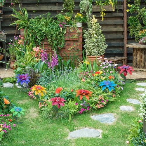 Metal Flowers for Outside,7 Pcs 14 in Outdoor Metal Sun Flowers Garden Stakes with Leaves,Rust and Weather Resistant Garden Plant Flower Sticks for Lawn Pathway Yard Decor,Outdoor Summer Decor - Image 6