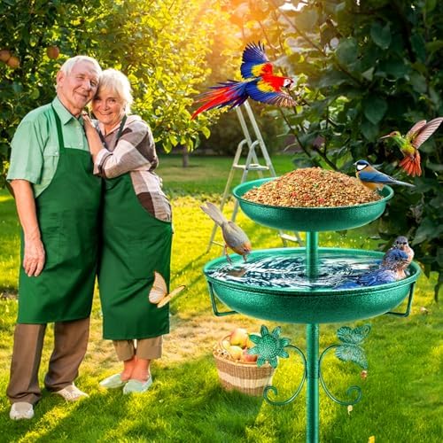Daoeny Bird Bath for Outside, 42In Vintage Freestanding Birdbaths for Outdoors, Double Metal Bird Bath Feeder Bowls for Garden Patio Yard Lawn Decor, Upgraded 5-Pronged Base (Green) - Image 6