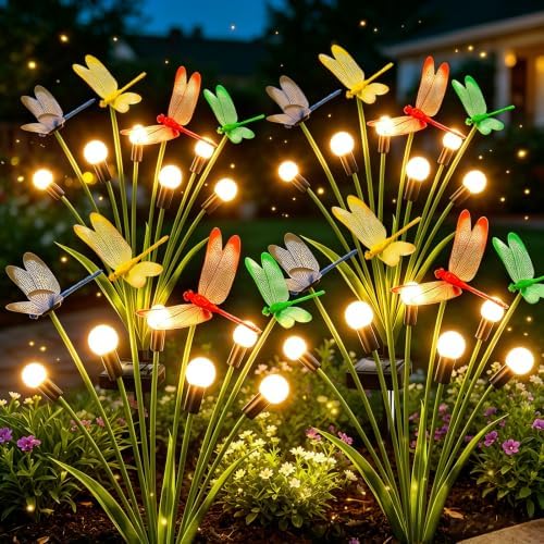 4 Pack Dragonfly Solar Garden Lights Outdoor, 24 LEDs Solar Firefly Lights by yulloyello