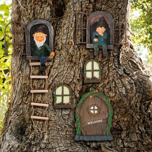 7 Pcs Fairy Garden Accessories Tree Hugger Gnome Statue Tree Faces - Image 7