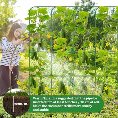 Cucumber Trellis for Raised Bed 5.4x5.5ft U-Shape Adjust Metal Garden Trellis for Climbing Plants Outdoor with Climbing Net Vegetable Arch Trellises Support Plant for Tomato Pea Fruit Squash Trellises - Image 3