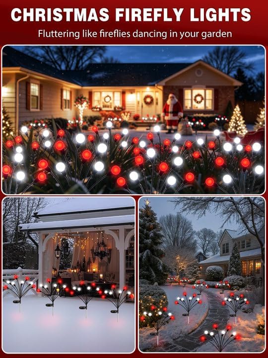 Christmas Decorations Outdoor Solar Firefly Lights 8 Pack Red and White - Image 3