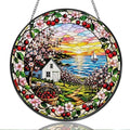 9.84 Inch Stained Glass Window Hanging Cherry Blossom Coastal Sunset Landscape Sun Catchers Vintage Cottage Garden Suncatchers for Home Porch Garden Indoor & Outdoor Decor by Unknown